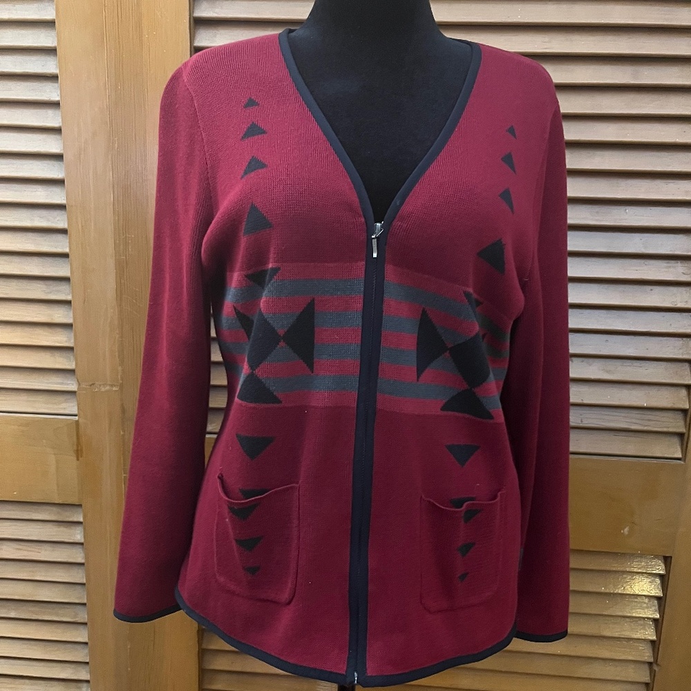 Woolrich V-Neck Cardigan Sweater - Full Zip - Ruby Red - XL